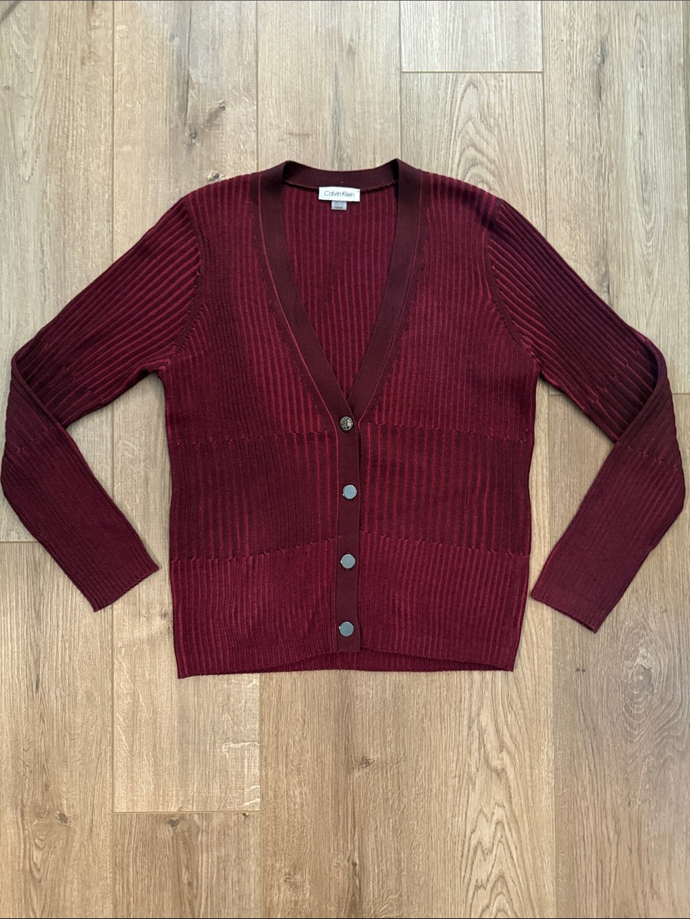 Calvin Klein Deep Burgundy Ribbed Button-Up Cardigan Size M NWT